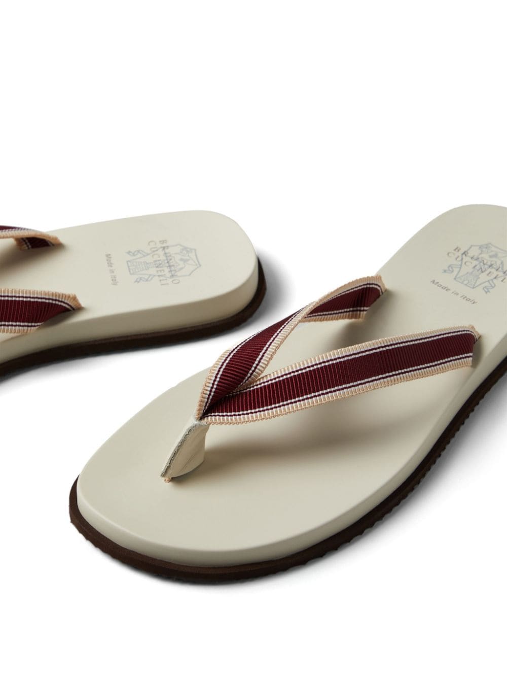 Burgundy denim flip flops