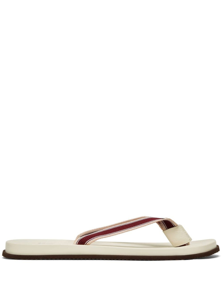 Burgundy denim flip flops