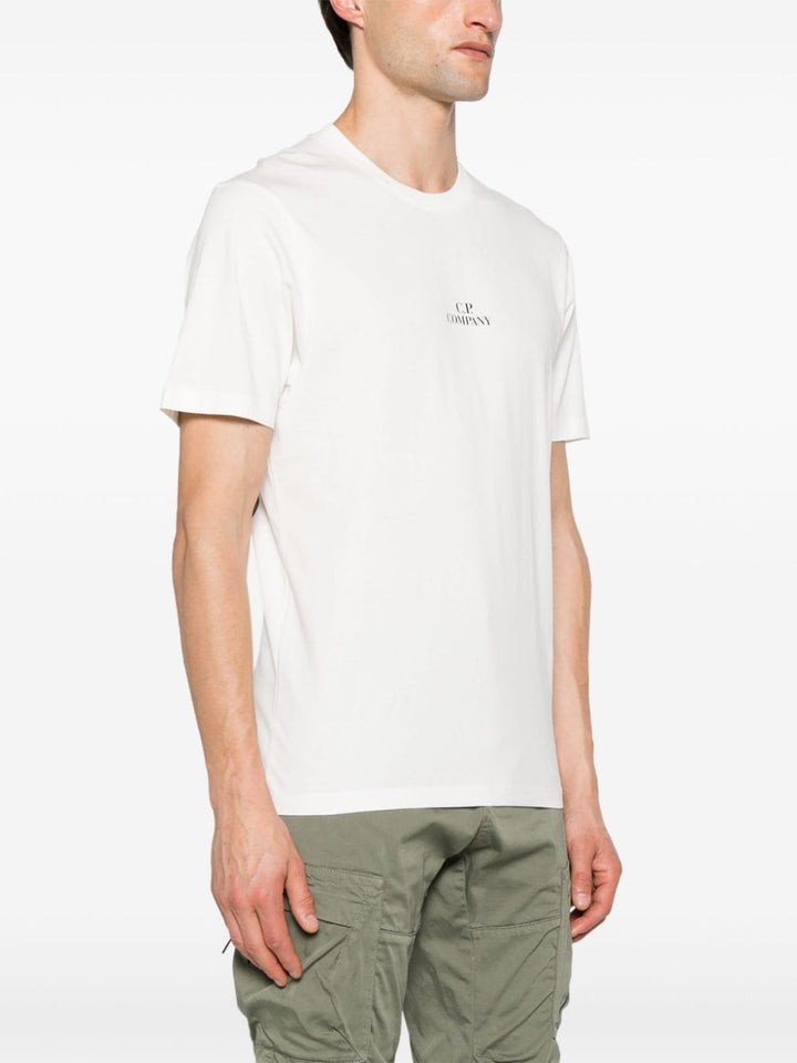 White t-shirt with logo on the back