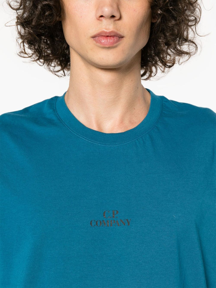 T-shirt blu logo sul retro