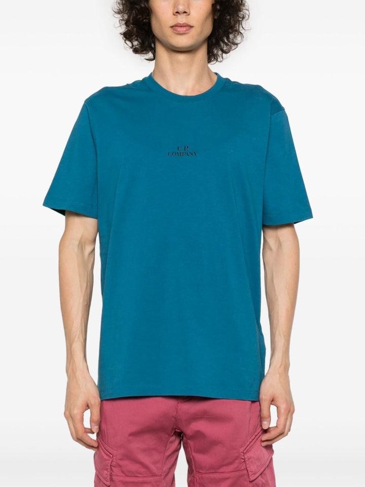 Blue t-shirt with logo on the back