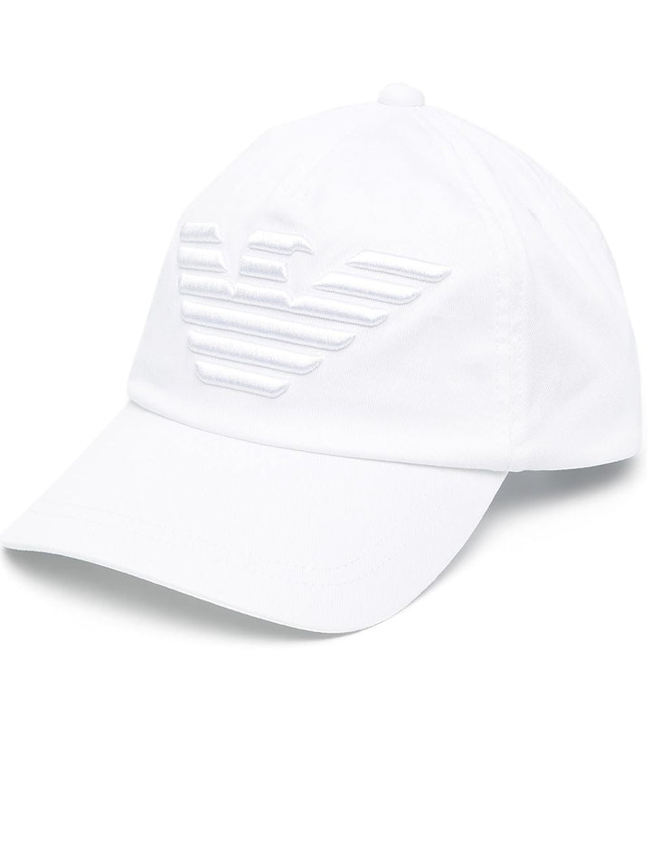 White hat with embroidered logo
