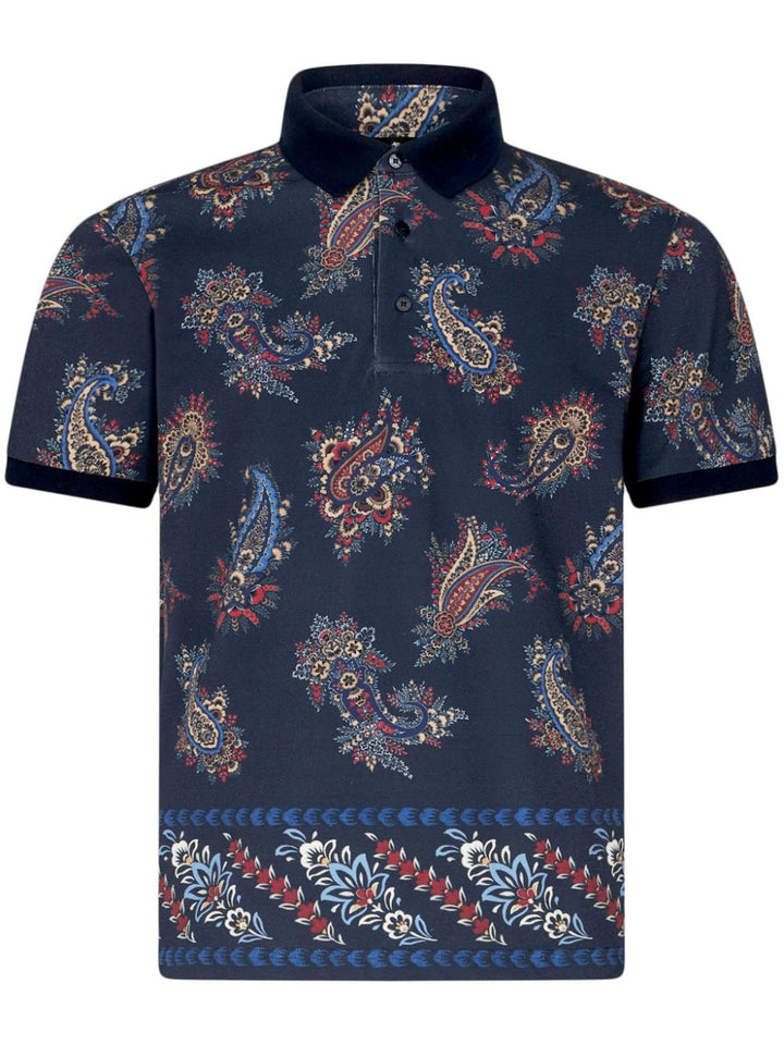 Blue Roma polo shirt with paisley print