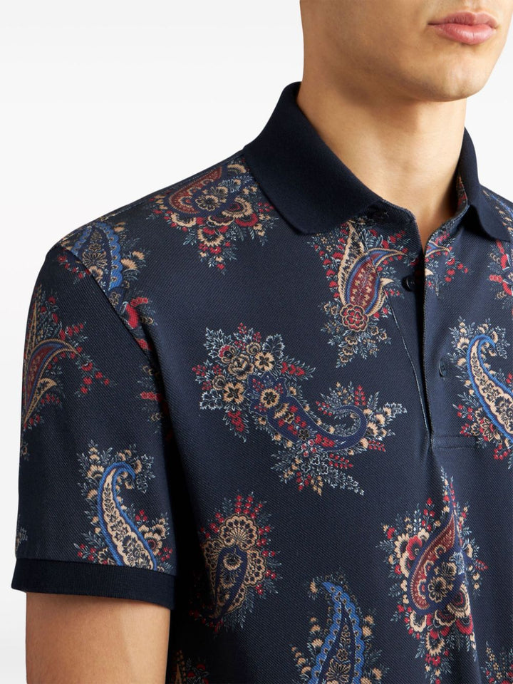 Blue Roma polo shirt with paisley print