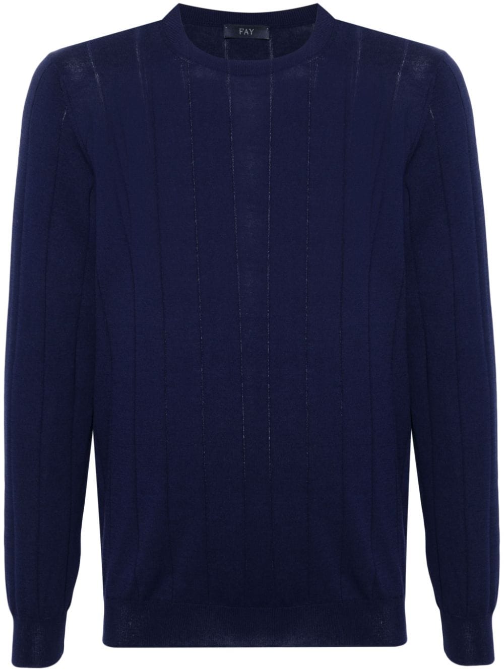 Blue wide ribbed crew neck
