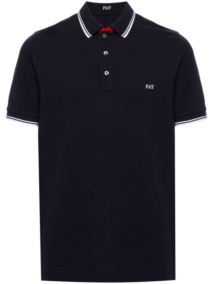 Blue polo shirt with piping