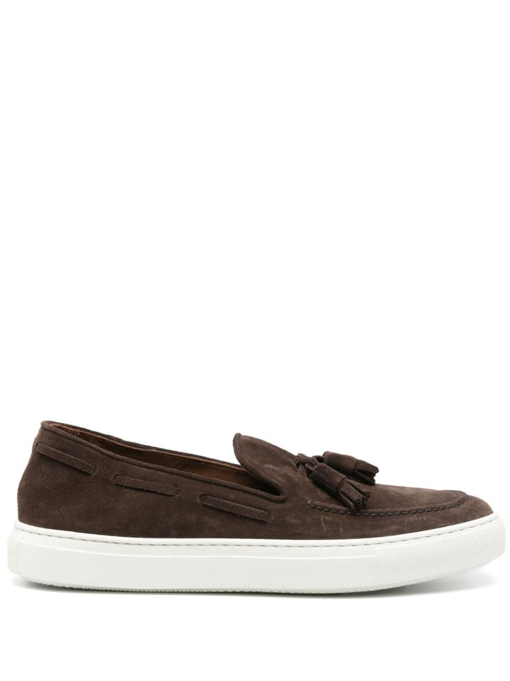 Brown suede moccasin with tassels
