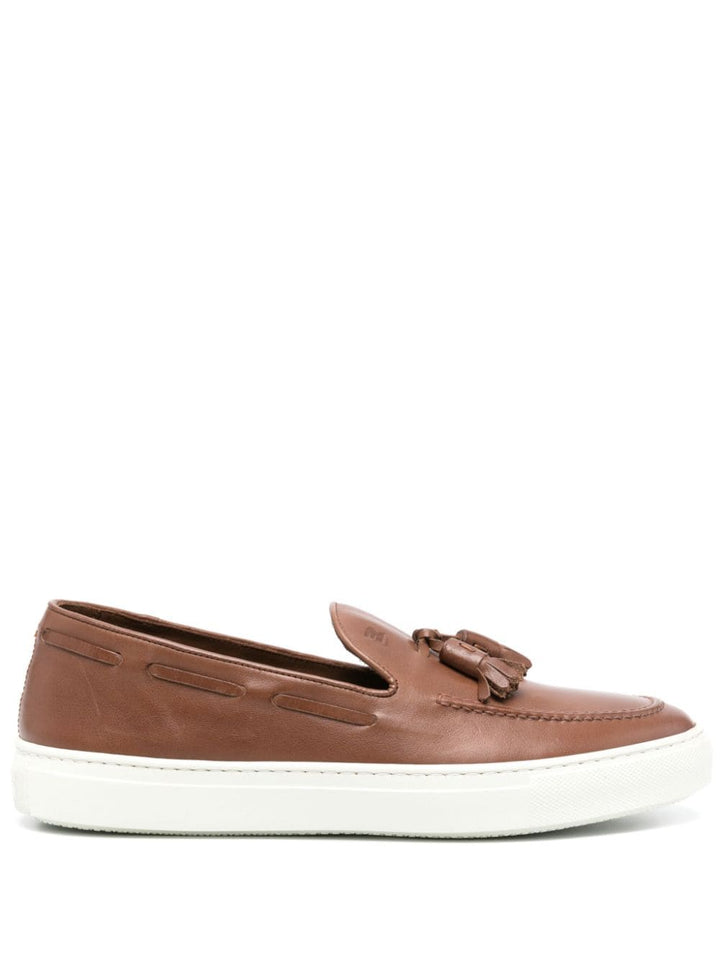 Brown leather moccasin with tassels