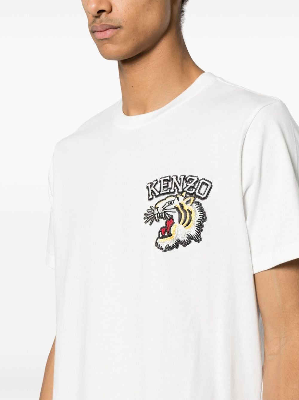 T-shirt bianca logo tiger ricamato