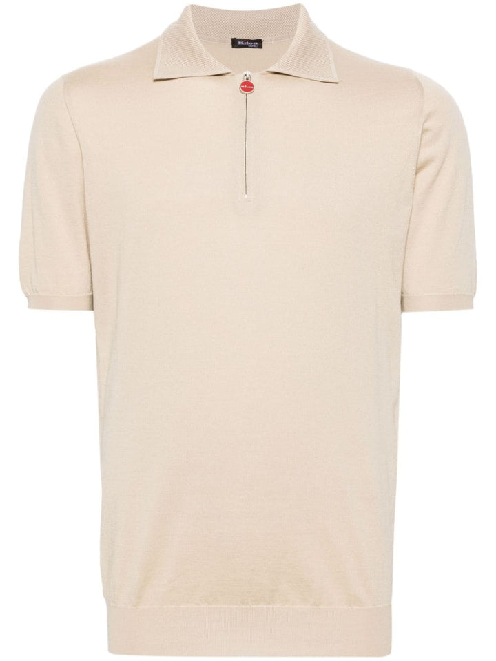 Beige polo shirt with zip