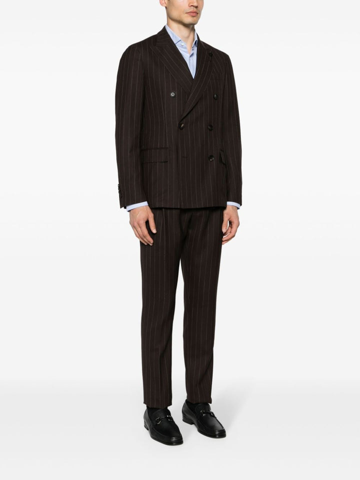 Double-breasted brown pinstripe suit