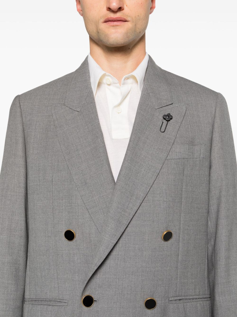 Double-breasted gray blazer