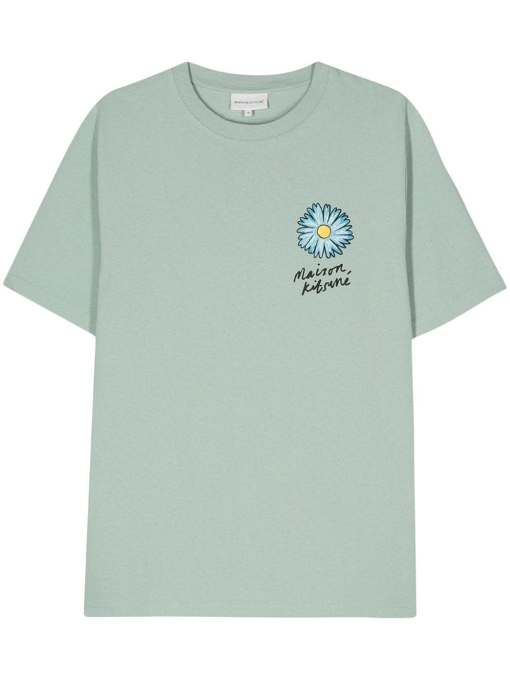 T-shirt imprimé fleurs vertes