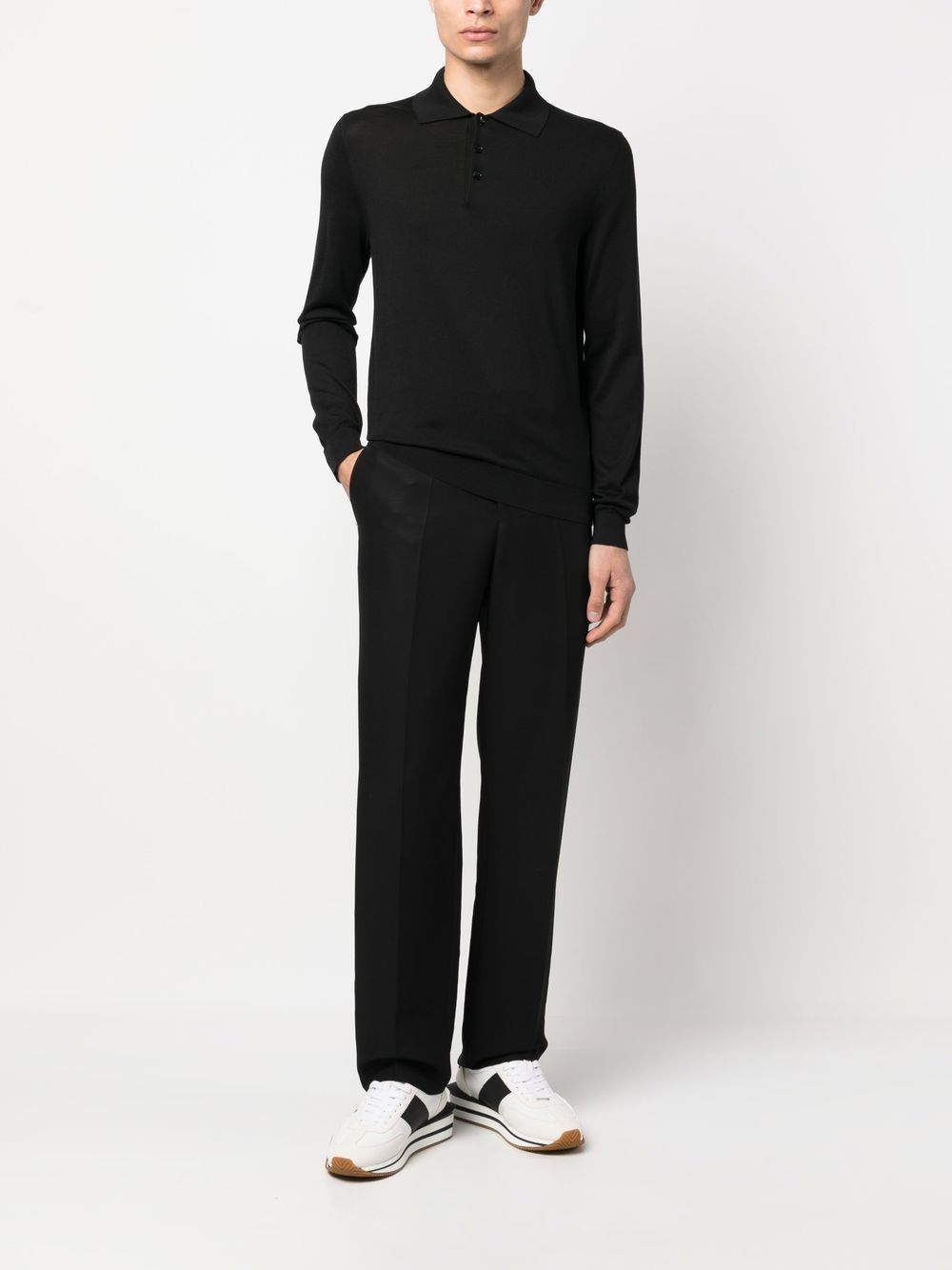 Black long-sleeved polo shirt