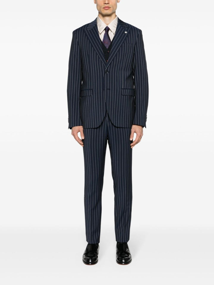 Single-breasted blue pinstripe suit