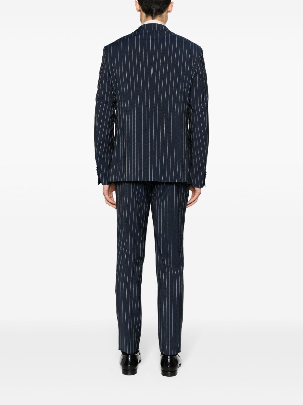 Single-breasted blue pinstripe suit