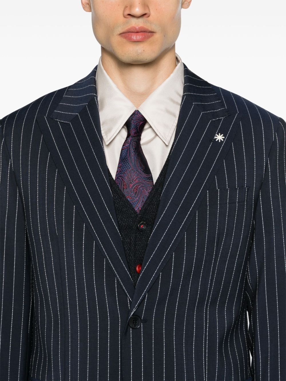 Single-breasted blue pinstripe suit