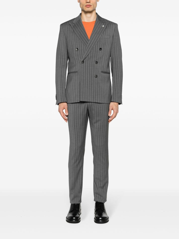 Double-breasted gray pinstripe suit