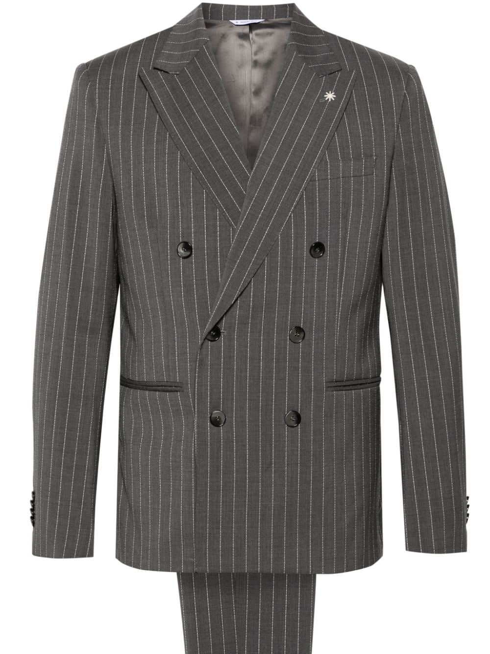 Double-breasted gray pinstripe suit