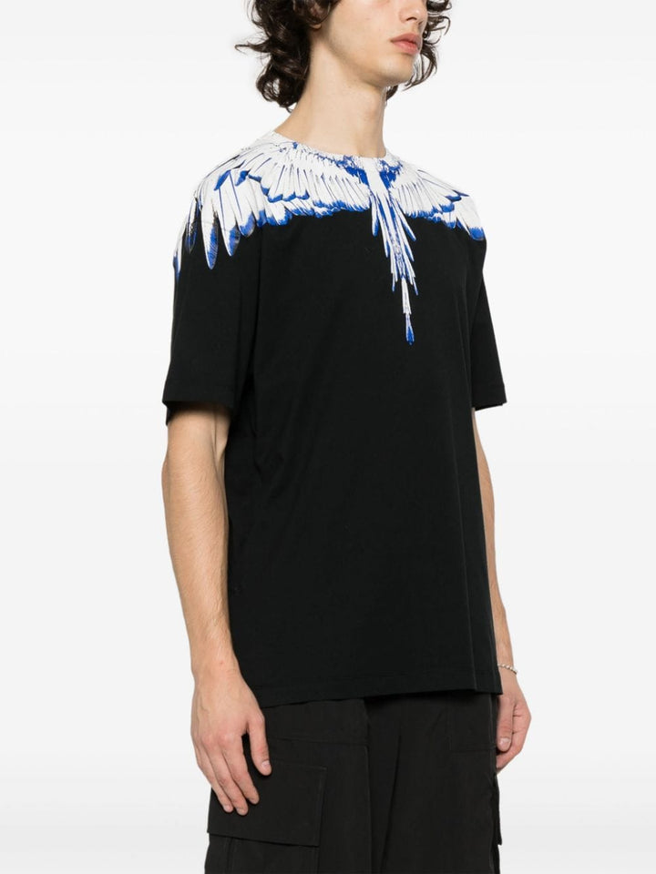 Black t-shirt with white wings icon print