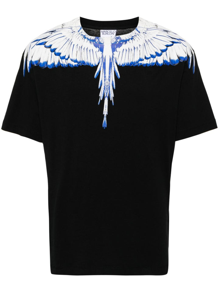 T-shirt nera stampa icon wings bianca