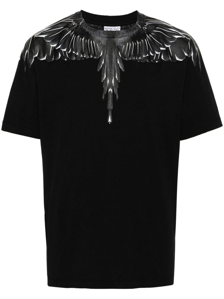 Black t-shirt with black wings icon print