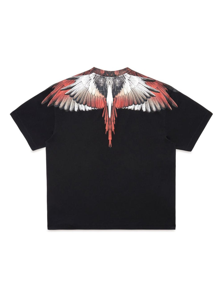 Black t-shirt with red wings icon print