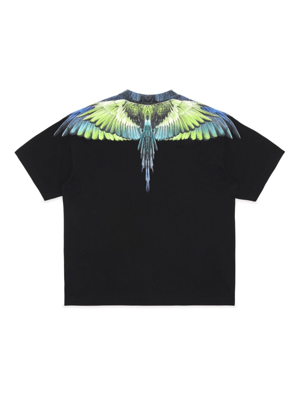 Black t-shirt with green wings icon print