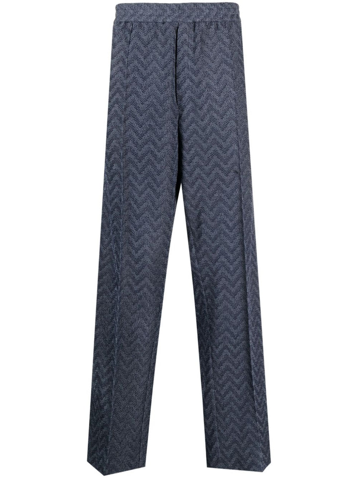 Pantalon bleu à motif zigzag