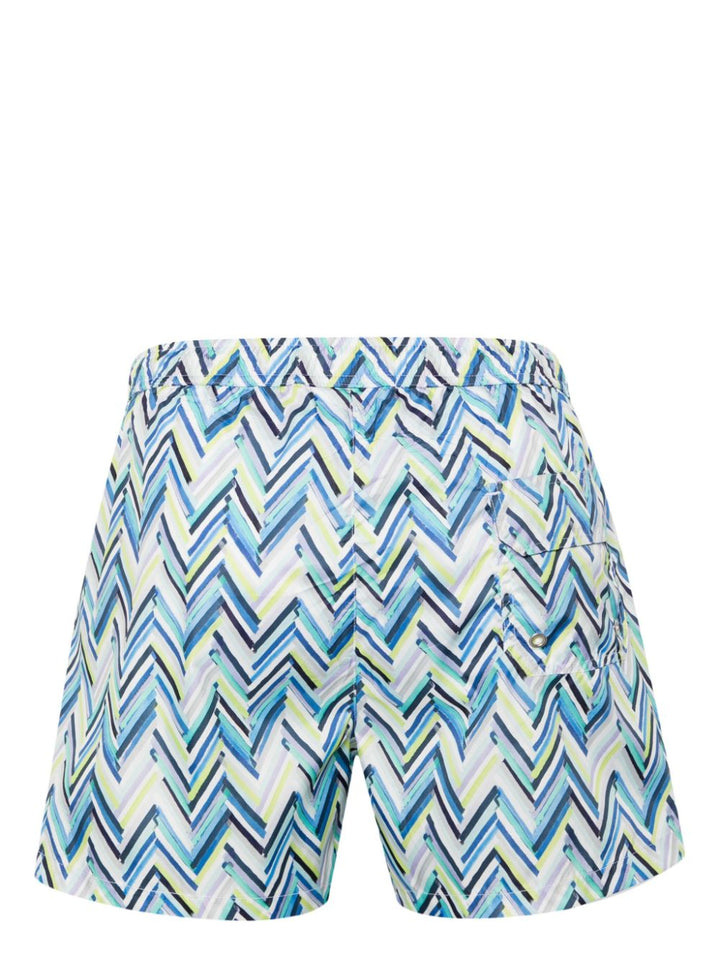 Light blue swimsuit with zig-zag pattern