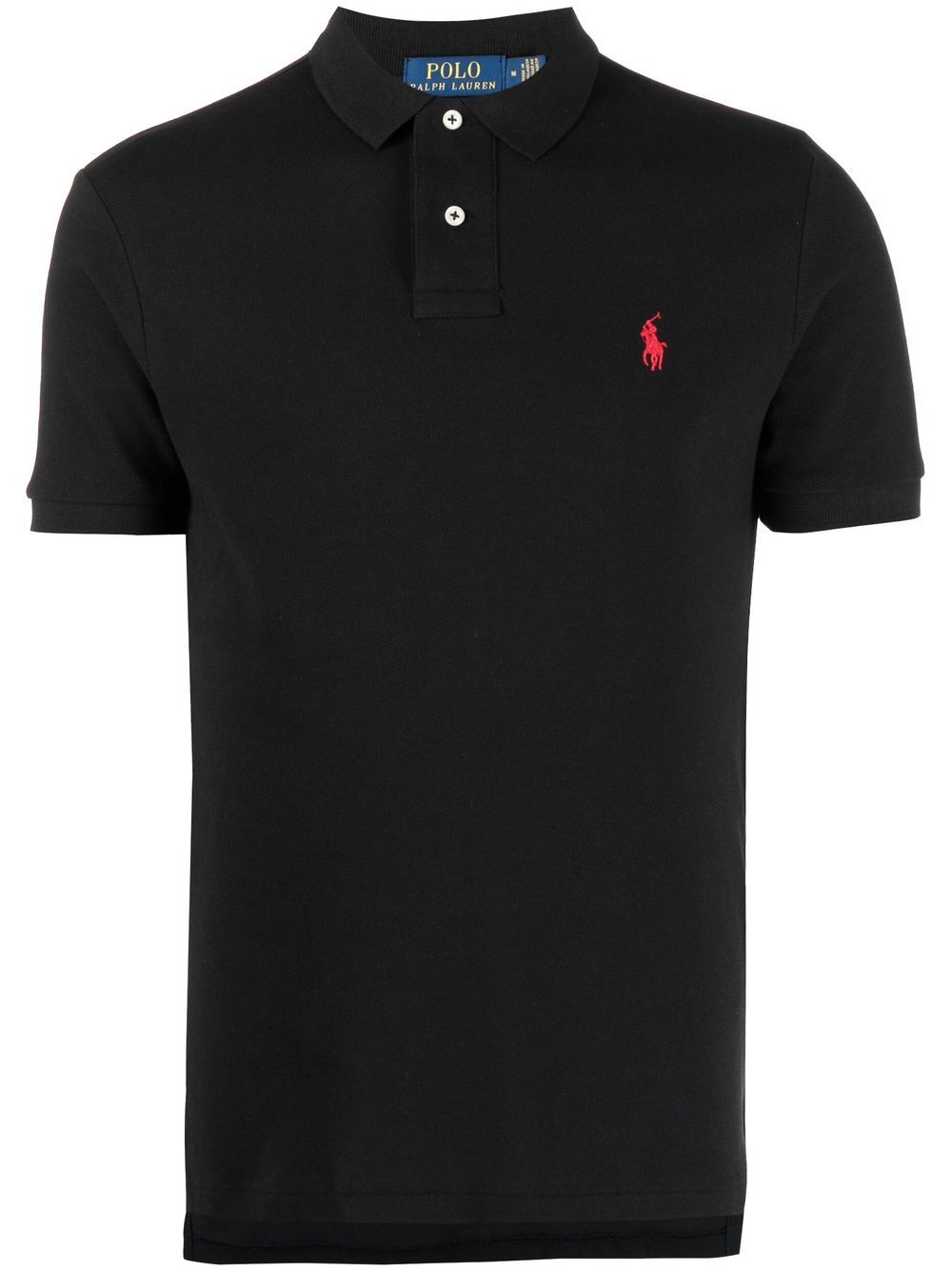 Black polo shirt with red logo