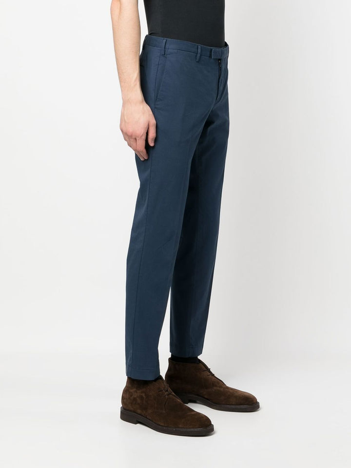 Blue slim-cut cotton trousers