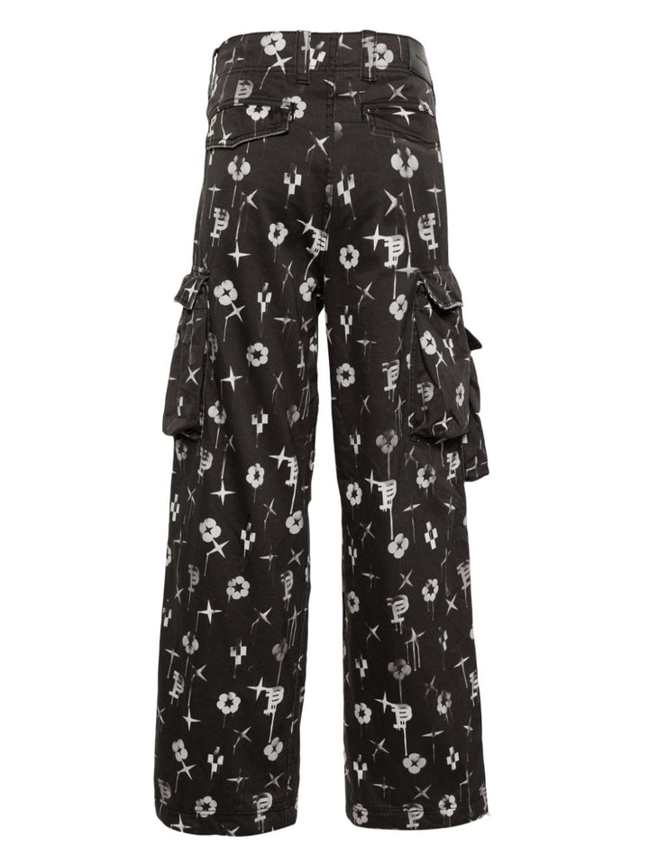 Black cargo jeans with print