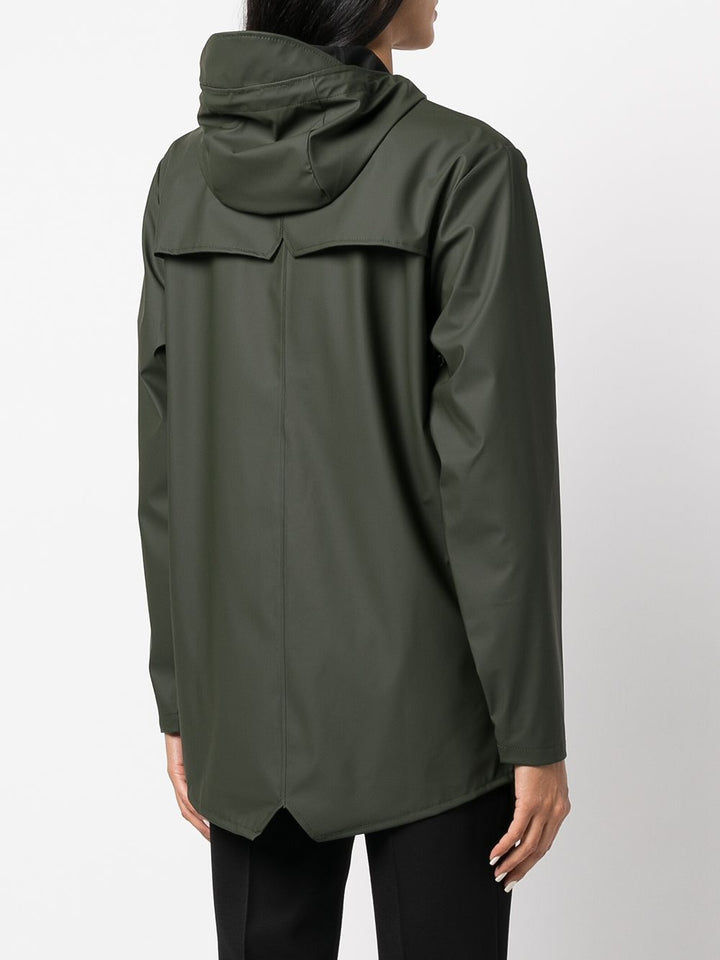 Green raincoat with hood