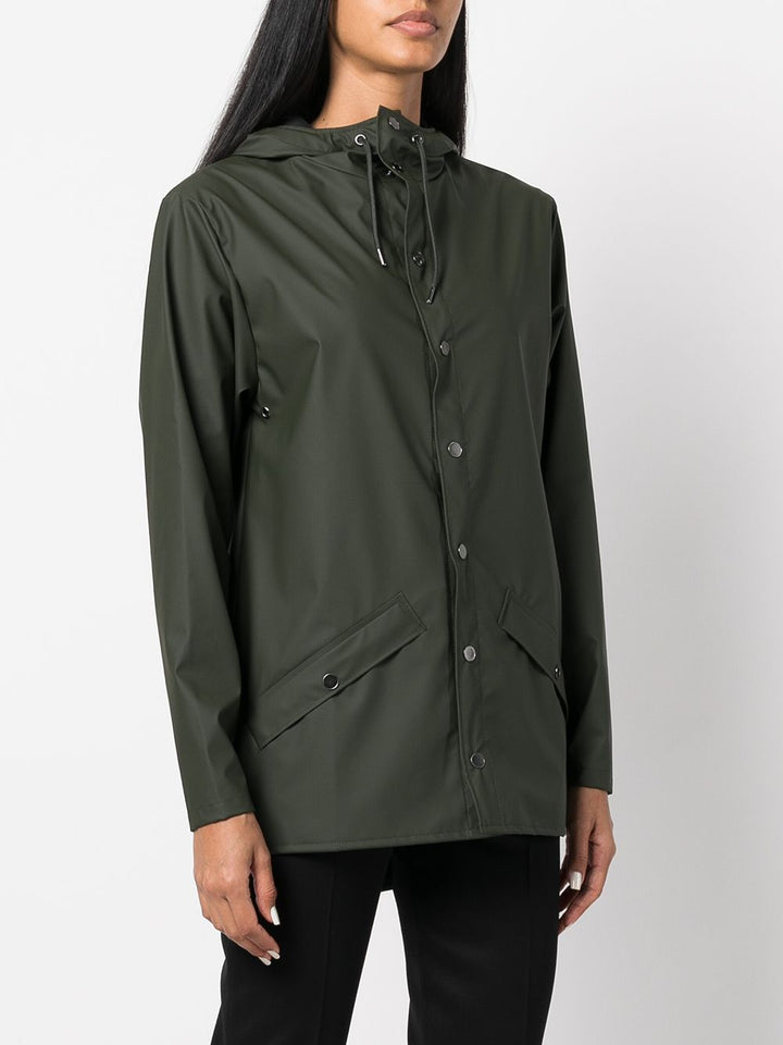 Green raincoat with hood