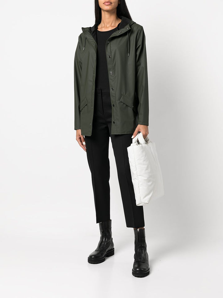 Green raincoat with hood