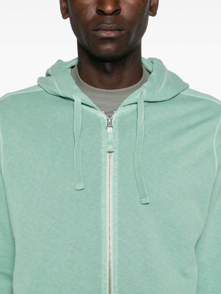 Green sweatshirt with zip and hood
