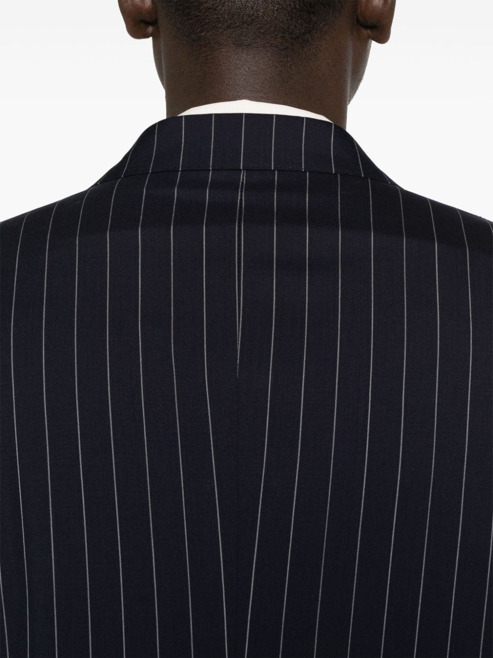 Blue double-breasted pinstripe suit