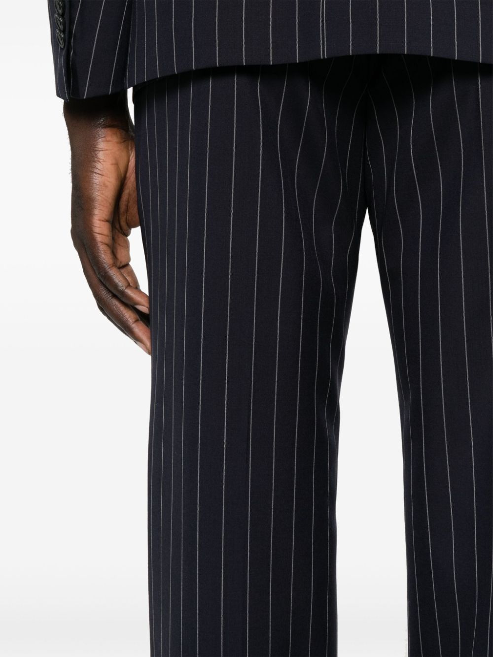 Blue double-breasted pinstripe suit