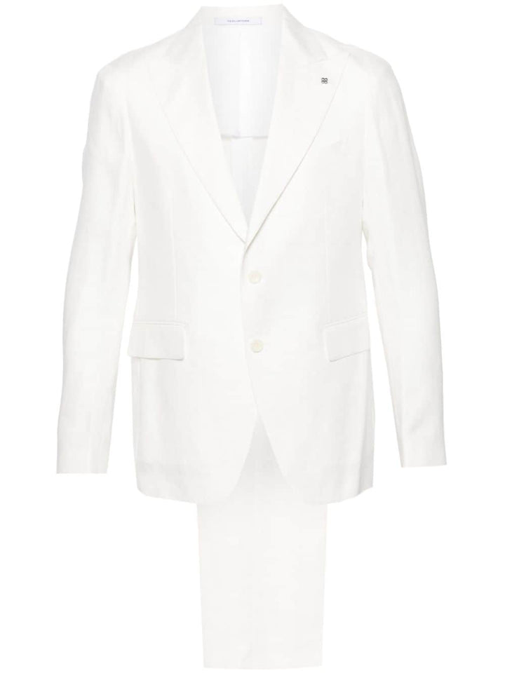 Costume blanc en lin à simple boutonnage