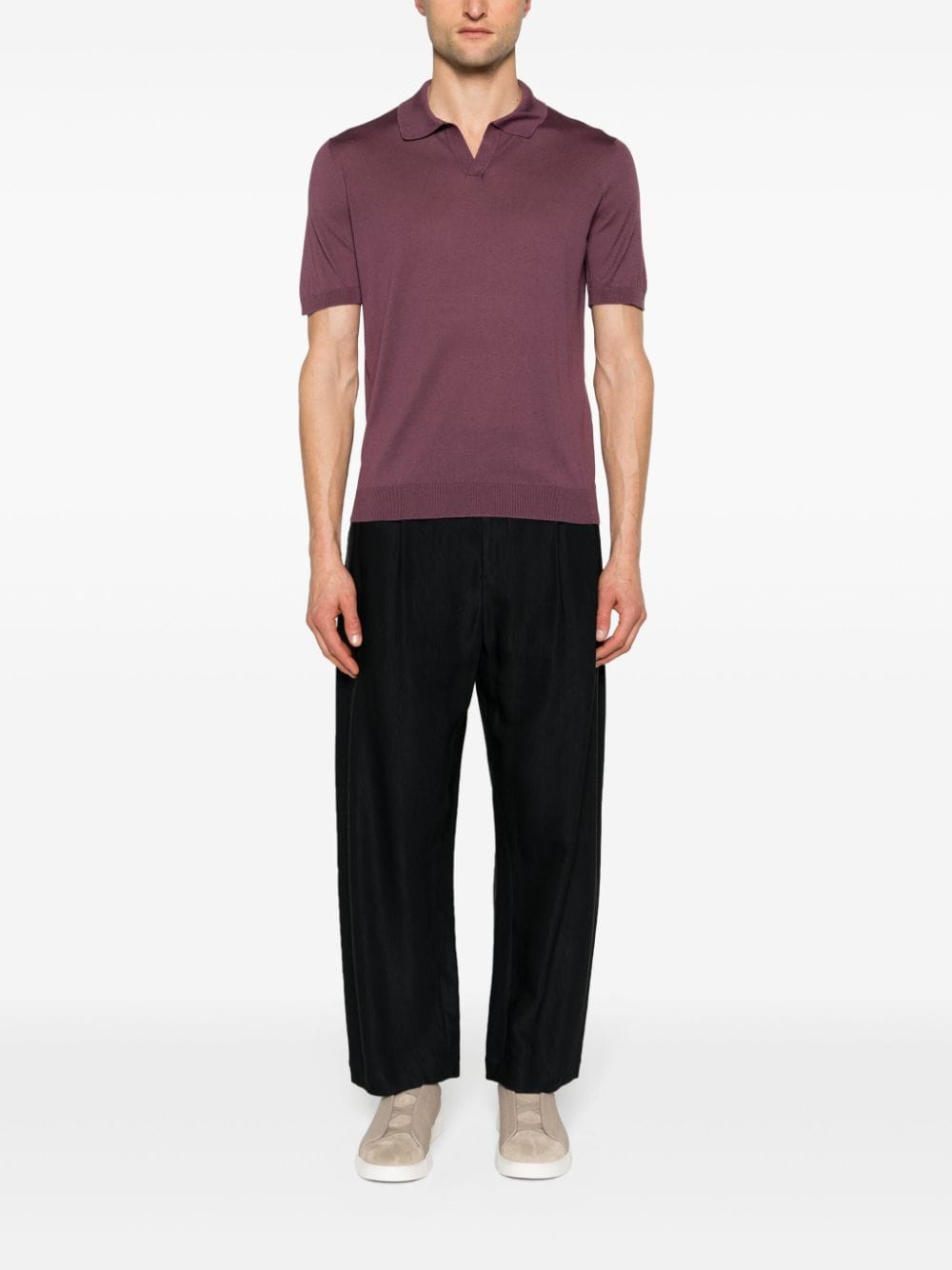 Keith polo shirt in plum silk