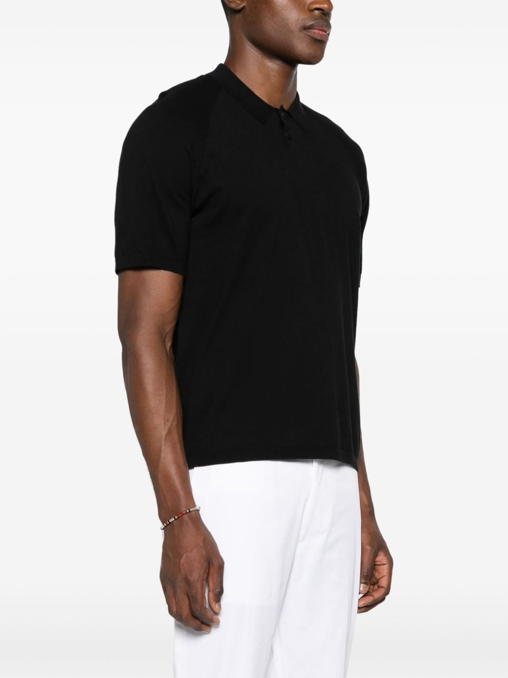 Black thin-knit polo shirt