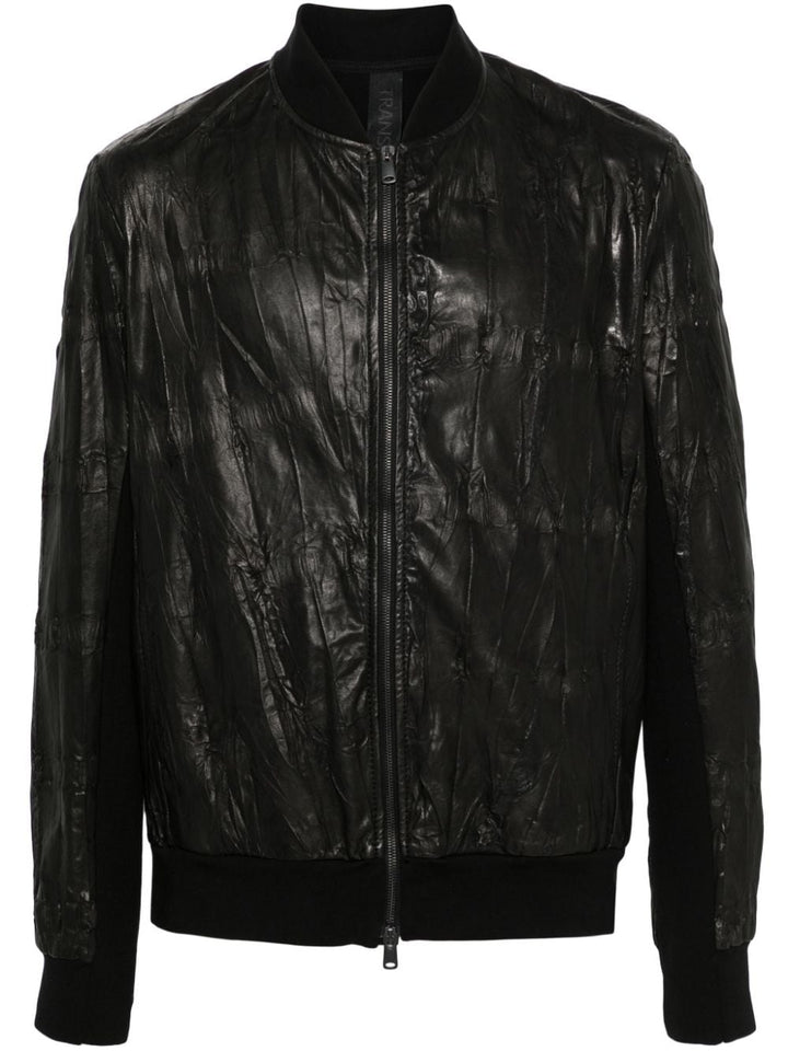Black wrinkled bomber jacket