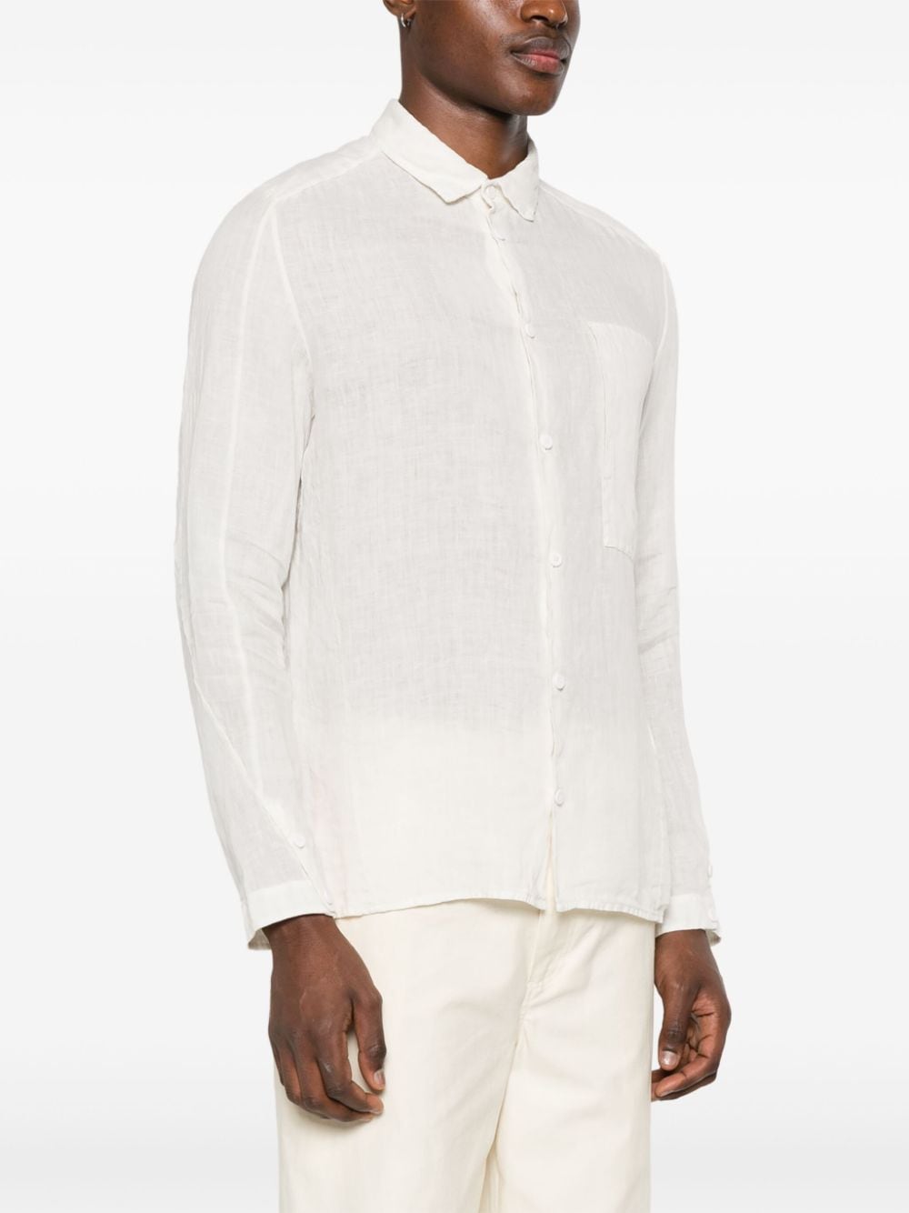 White long-sleeved linen shirt