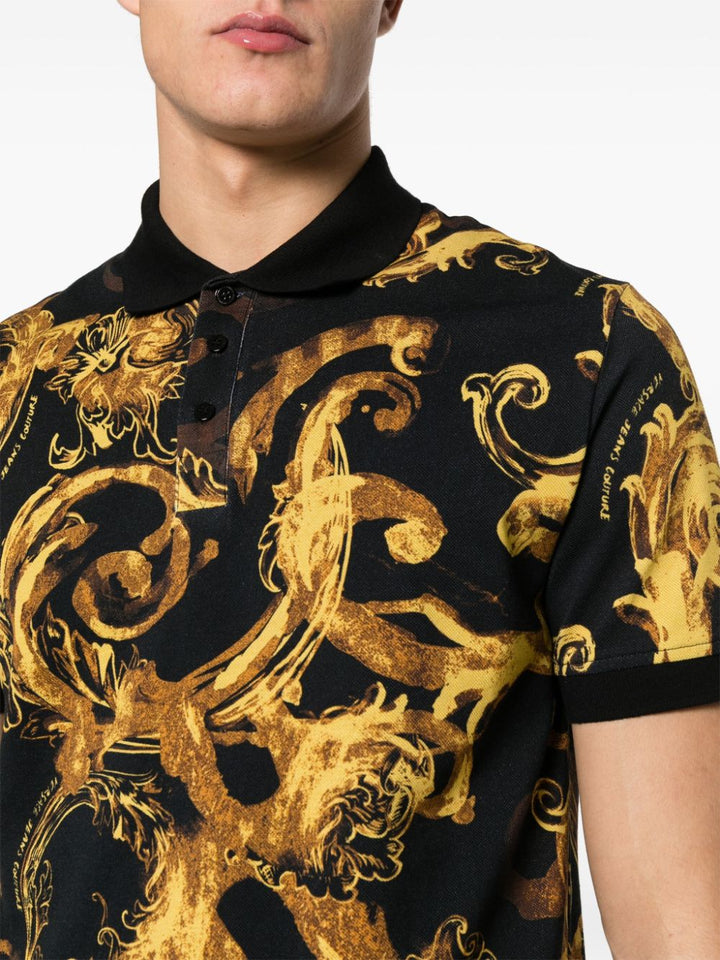 Black polo shirt with gold print