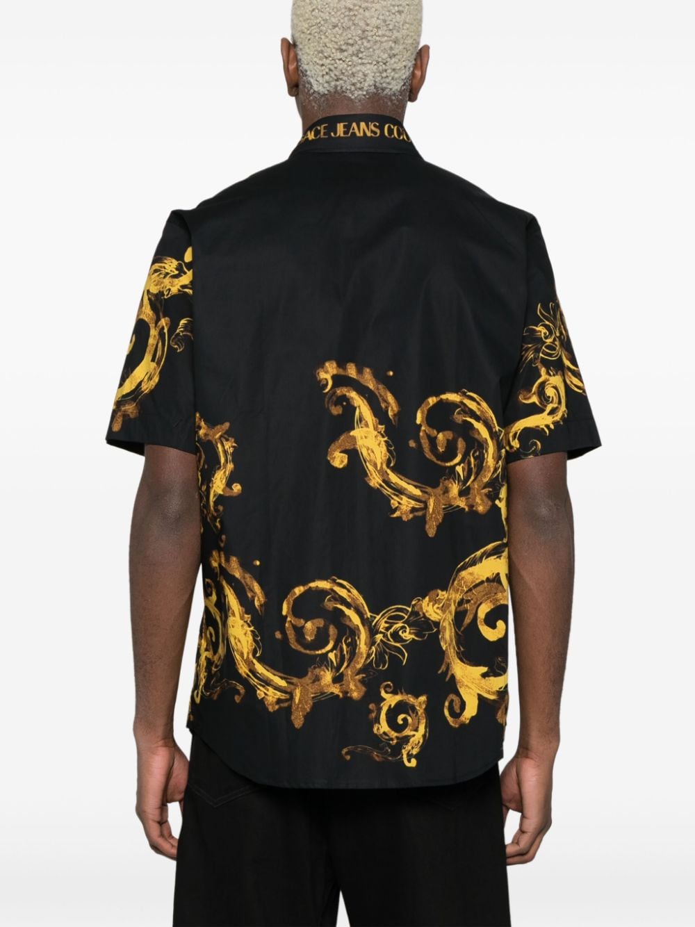 Camicia nera stampa barocca oro