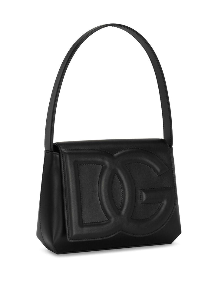 Leather shoulder bag with embossed logo