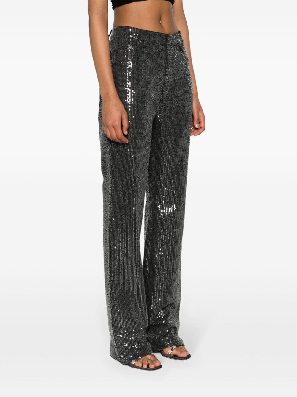 High-waisted jeans with sequins