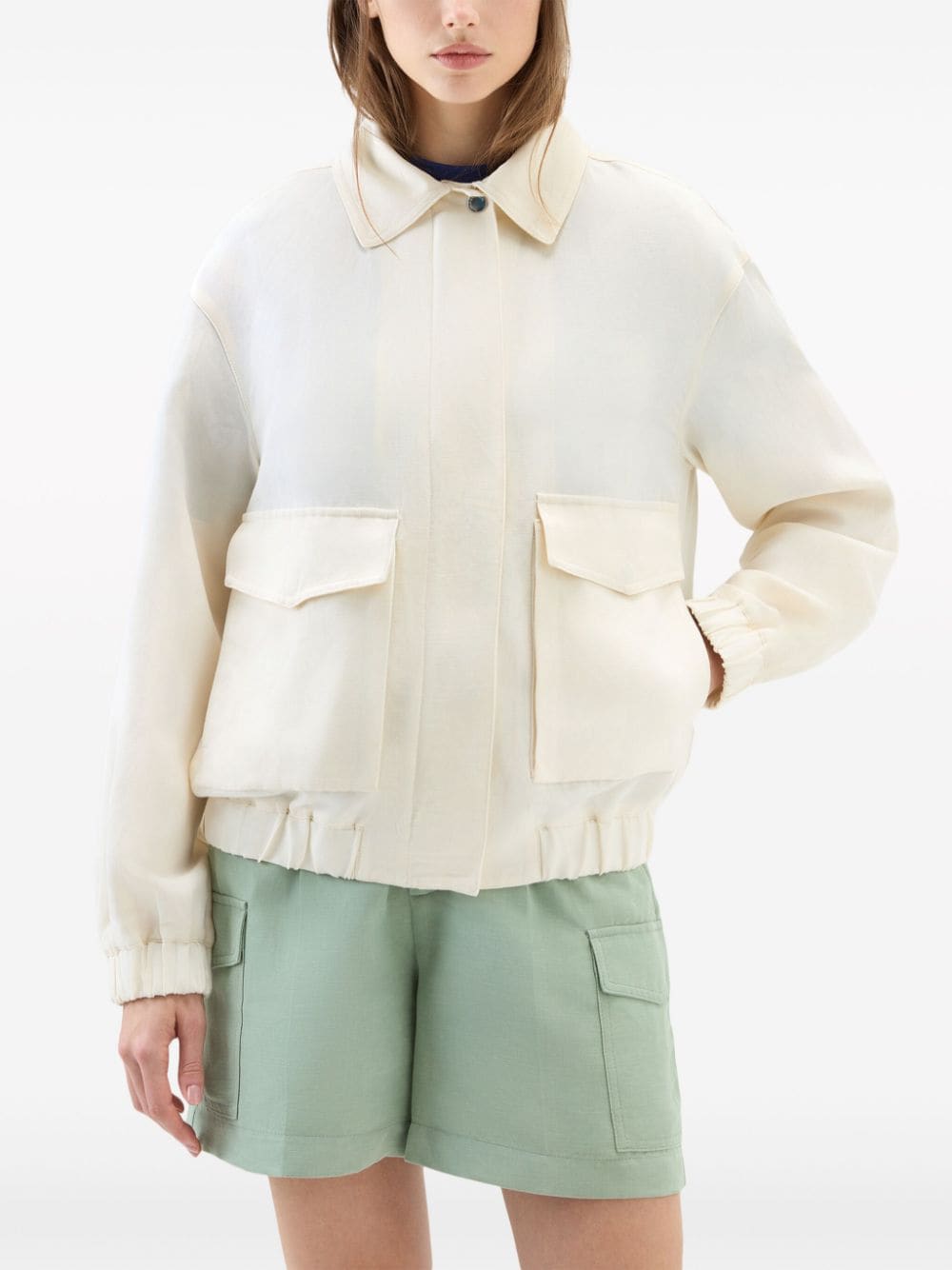 Bomber jacket with low shoulder sleeves