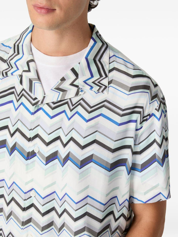 Camicia bowling blu con motivo zigzag 